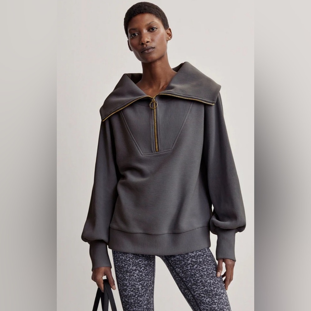 Varley Charcoal Gray Vine Half Zip Pullover with Gold Hardware Size S Small